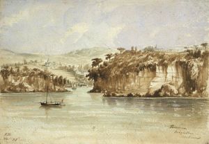 Taurarua Judges Bay - 1860 Watercolor by Thos Bent
