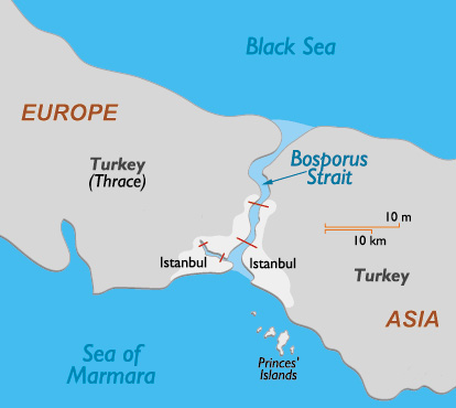 Bosphorus Strait Map - Close-up