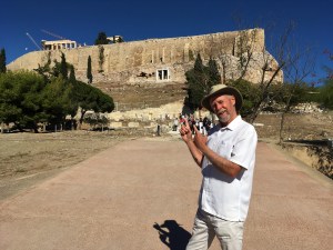 Athens - Frank Pointing Up To Acropolis