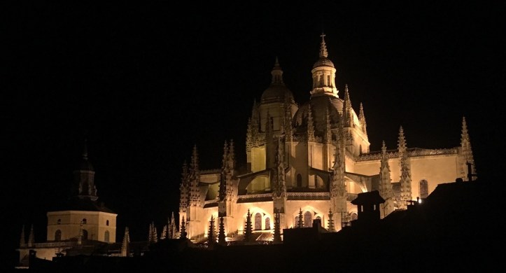 Segovia Cathedral from apartment at night
